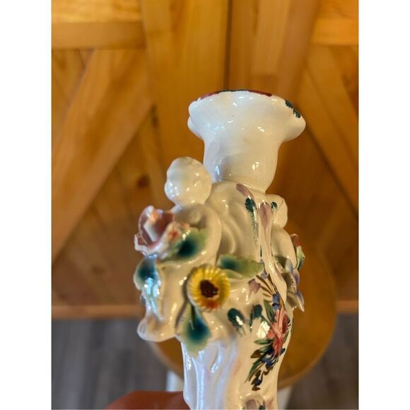 Antique Candle Holders Capodimonte Style Cherubs Made In Italy Hand Painted READ - Picture 10 of 16